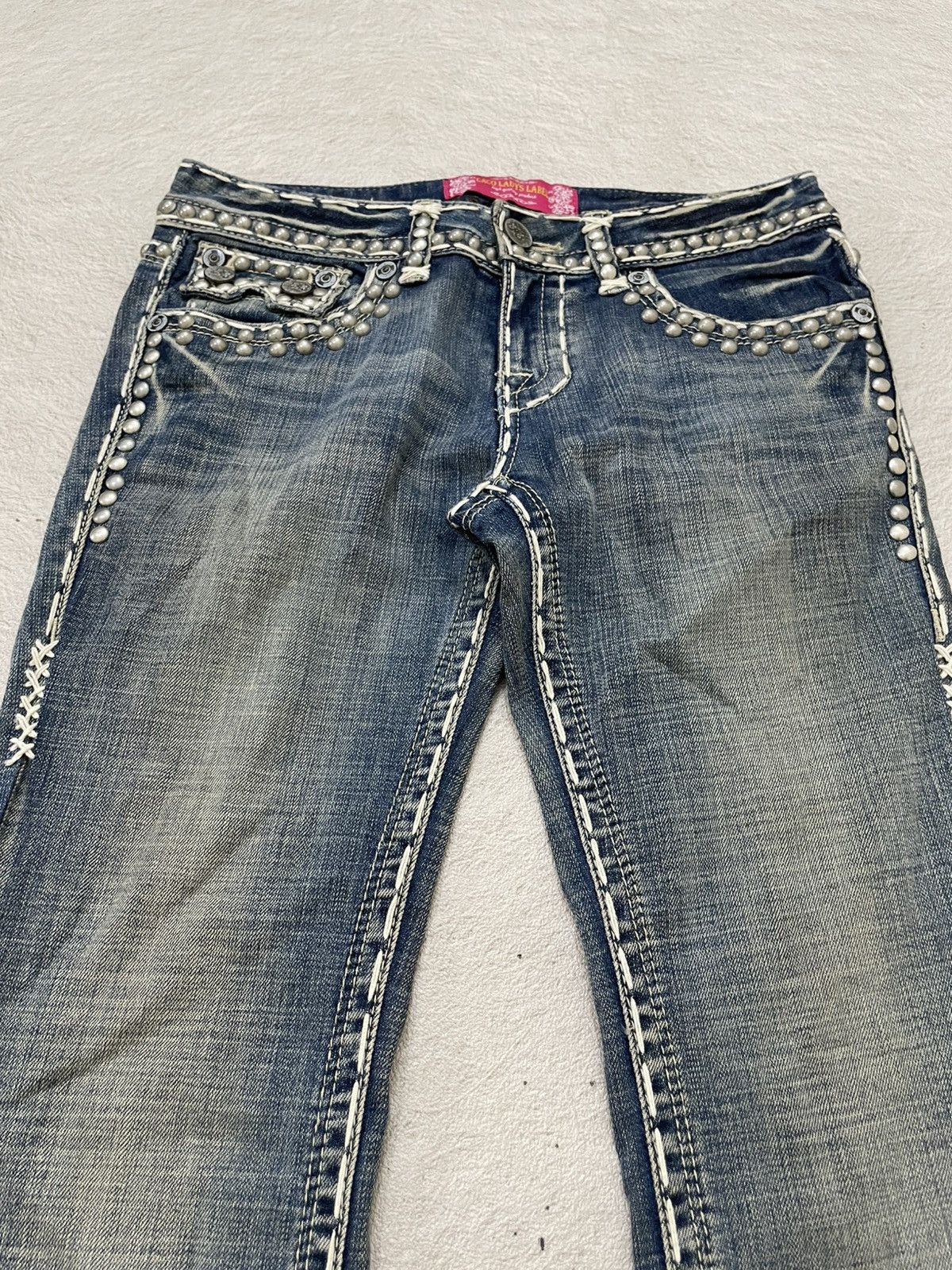 Japanese Brand 00s Studed Denim Embellished Y2K Designer Jeans Bling Pocket Size US 28 / EU 44 - 3 Thumbnail