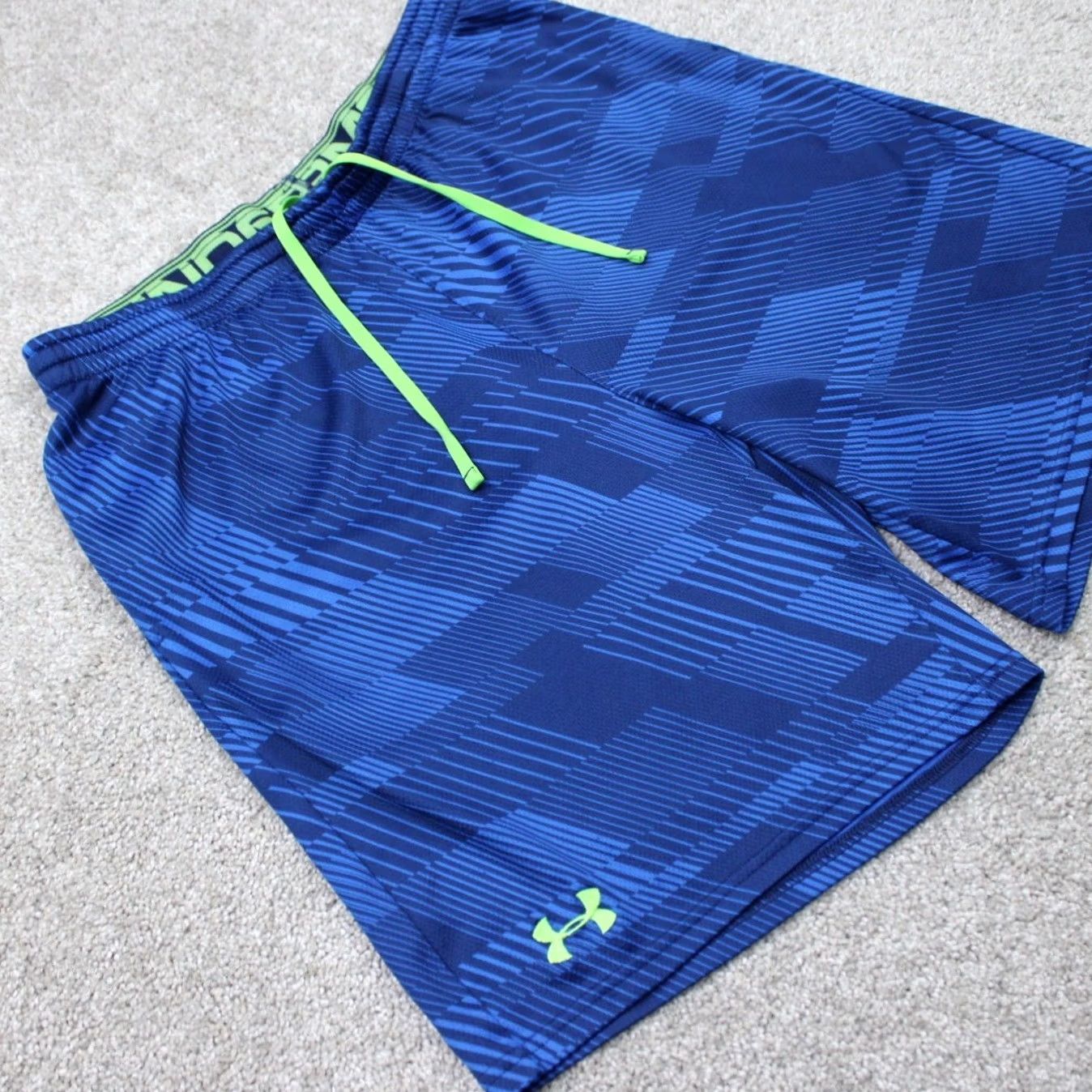 Under Armour Under Armour Mens Large Blue/Green 9" Inseam Shorts Athletic Gym Training Pockets Elastic Waist Polyester 100% Blended Fabric M Size US 33 - 3 Thumbnail