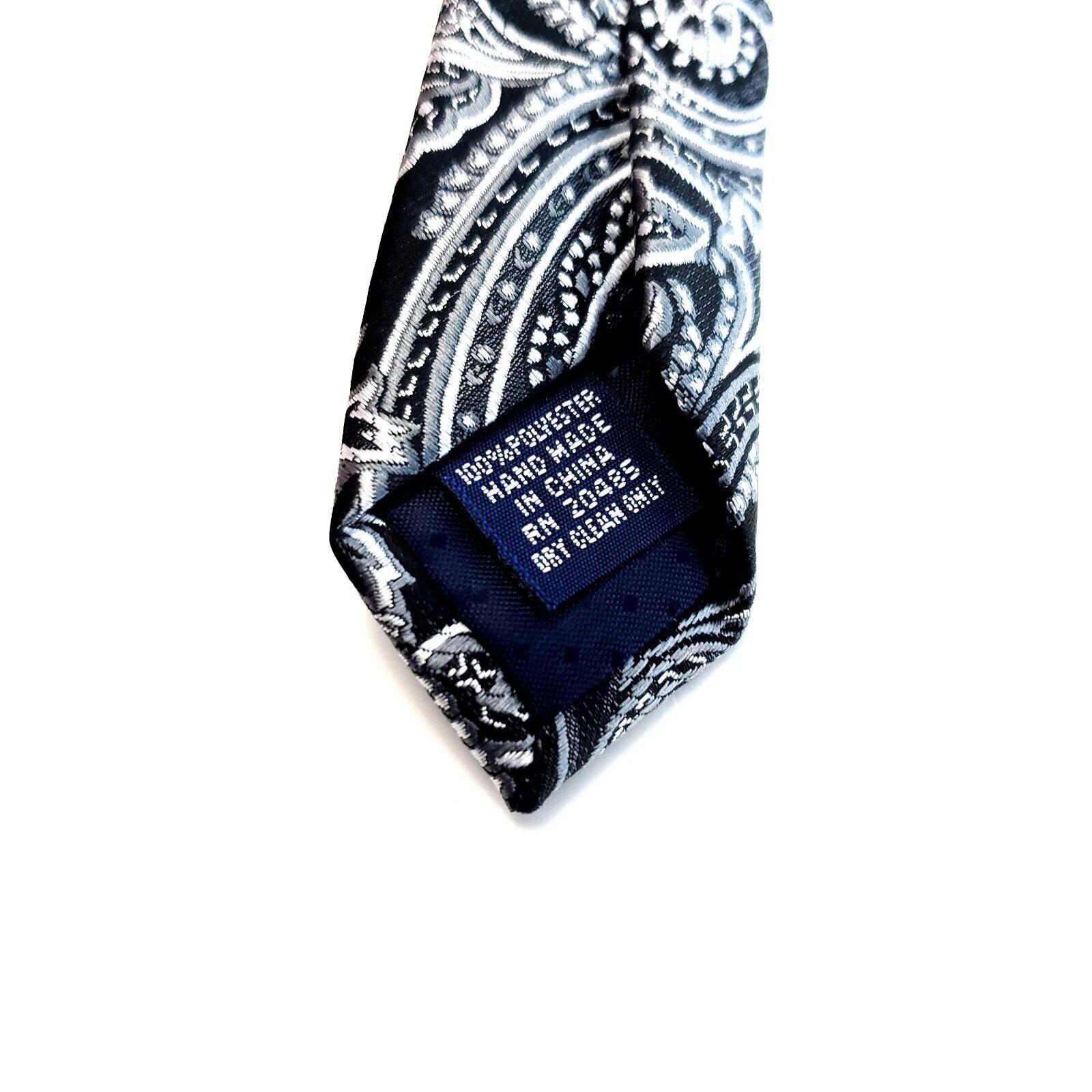 Pierre Cardin Pierre Cardin Paisley Woven Gray Skinny Polyester Tie Size ONE SIZE - 4 Thumbnail