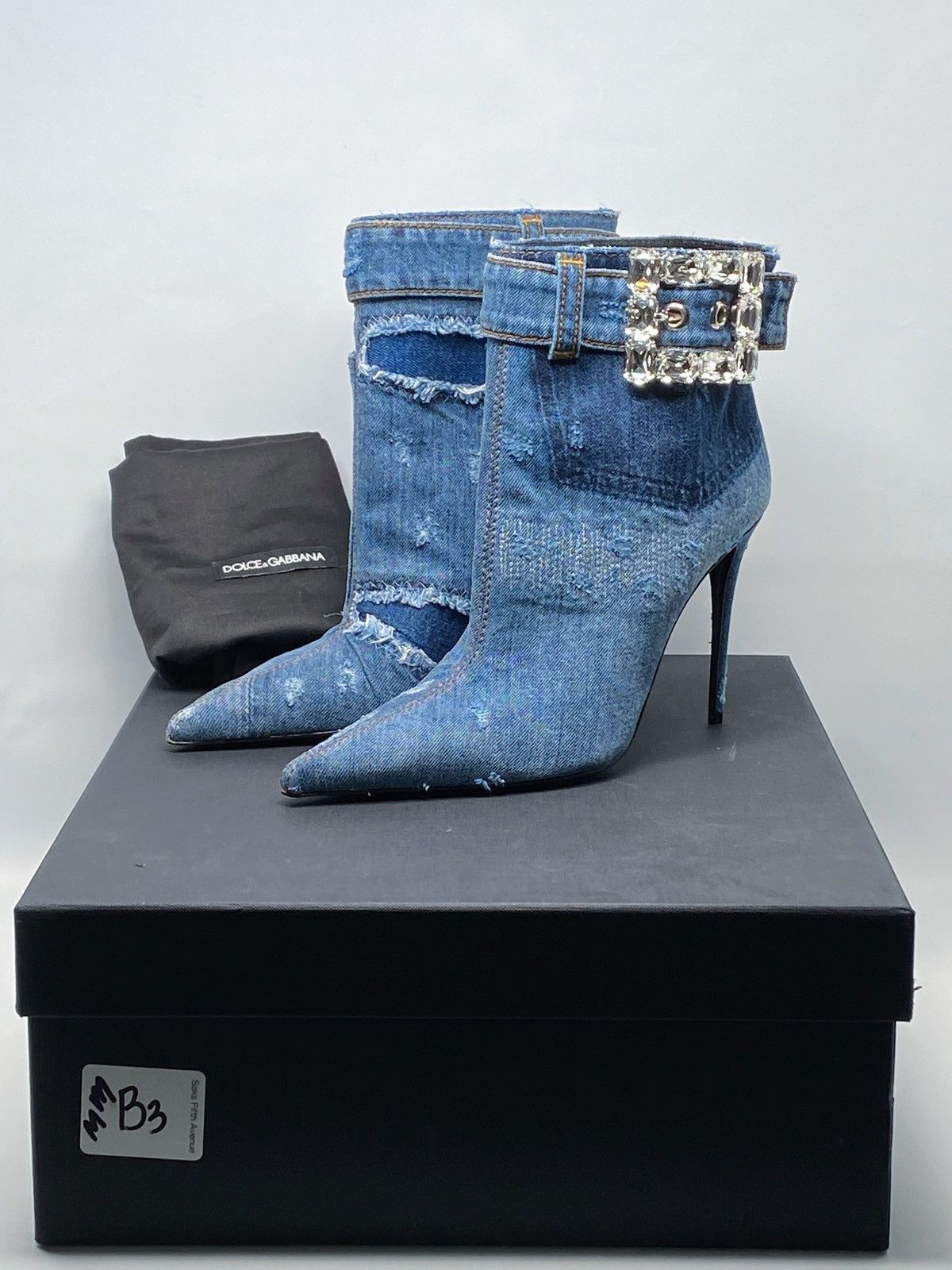 Dolce & Gabbana DOLCE & GABBANA denim ankle boots with rhinestone buckle Size US 7 / IT 37 - 15 Thumbnail