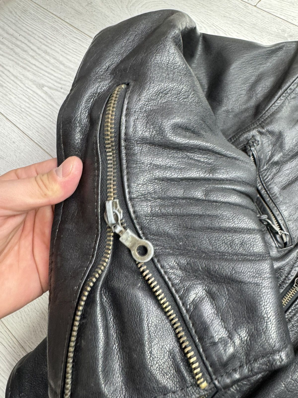 Genuine Leather × Vintage Vintage 80s Leather Gold Real Leather Motorcycle Jacket 44 Size US M / EU 48-50 / 2 - 11 Thumbnail