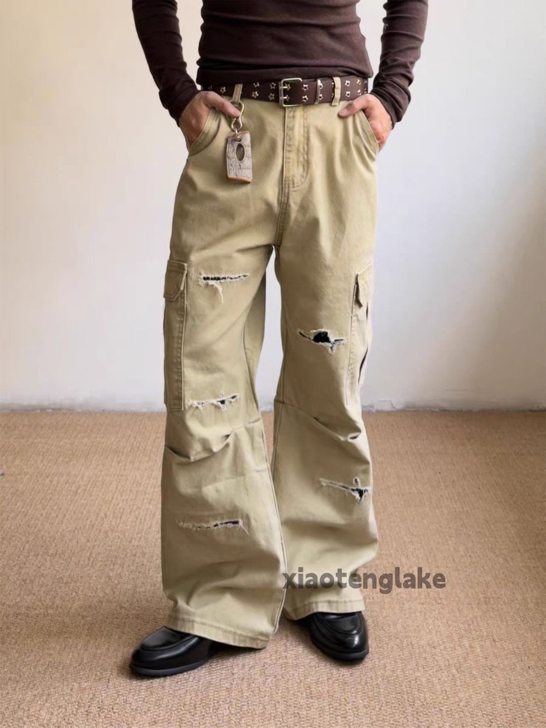 zx vintage distressed wide Leg flared ripped pants