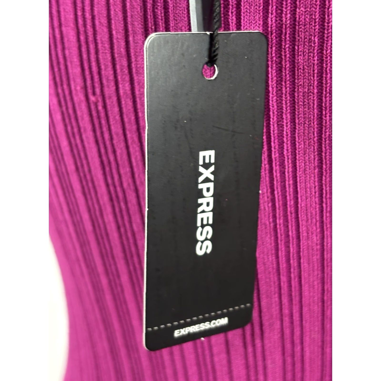 Express Express Ribbed Knit Midi Dress Women’s M Fuchsia Fishtail Bodycon Stretch Size M / US 6-8 / IT 42-44 - 8 Thumbnail