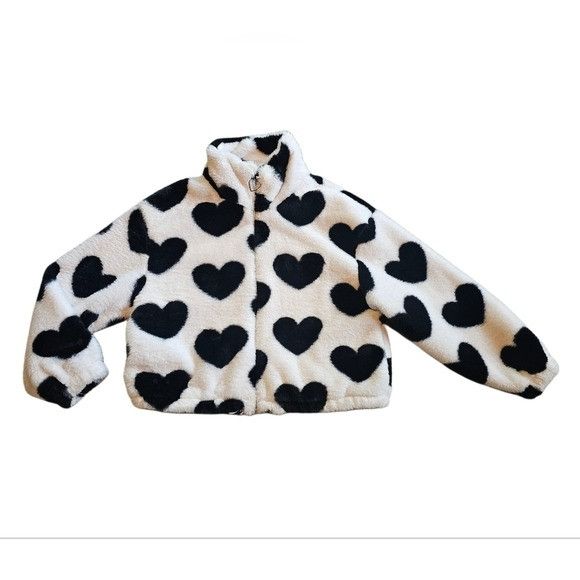 Other Black and White Heart Pattern Fleece Oversized Plush Jacket Size XL / US 12-14 / IT 48-50 - 1 Thumbnail