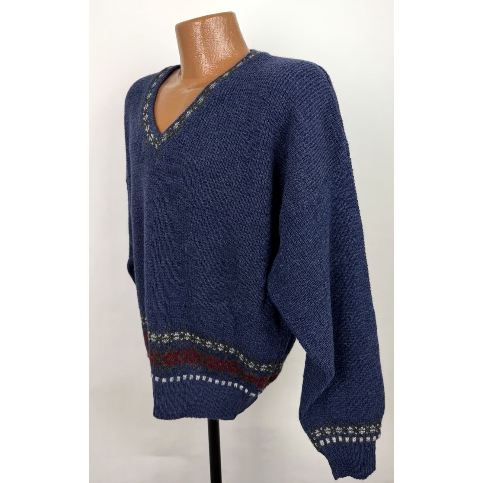 Vintage VINTAGE John Ashford Sweater Mens Large V-Neck Navy Blue Wool Blend Knit Fair Isle 90s Ski Pullover"} Size US L / EU 52-54 / 3 - 5 Thumbnail