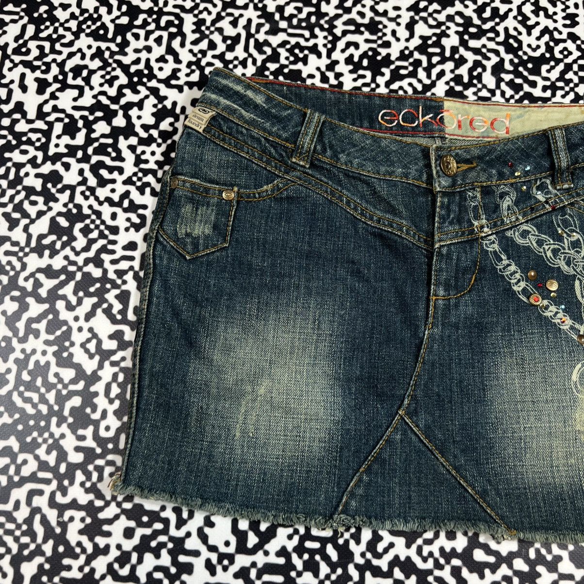 Ecko Unltd. Vintage Y2K Ecko Red Unlimeted Chain Logo Denim Mini Skirt Size 28" / US 6 / IT 42 - 6 Thumbnail
