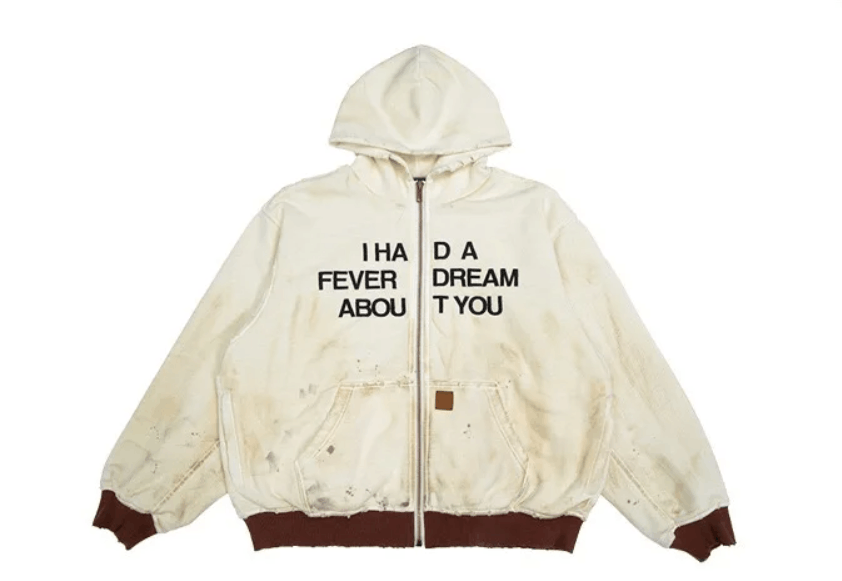 image of Vintage Style Graffiti-Printed Fleece Active Jacket in White Milk, Men's (Size Medium)