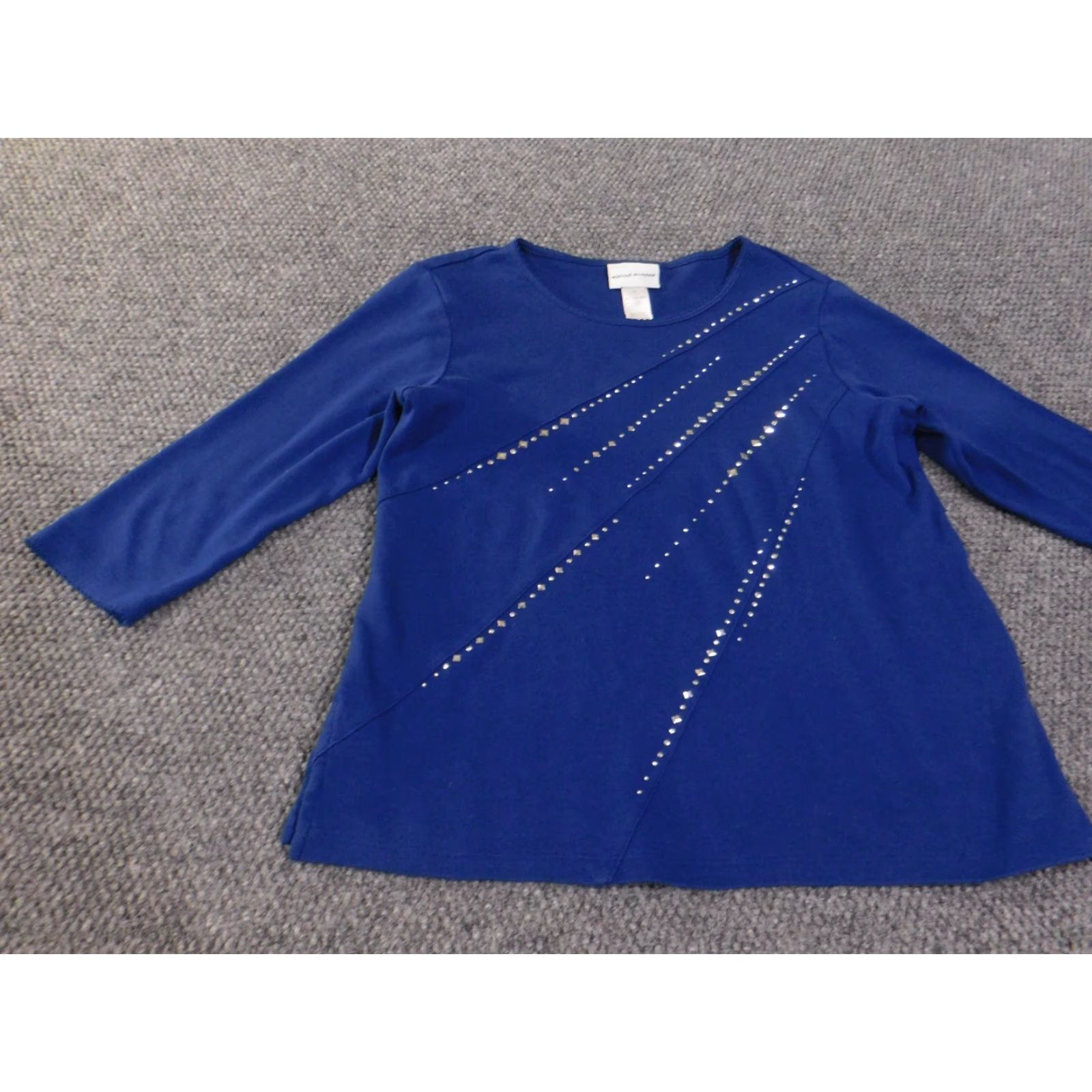 Vintage Alfred Dunner Blouse Shirt Women S Blue Knit Beaded Beads Rhinestones Round Neck Long Sleeve Stretch Casual Size S / US 4 / IT 40 - 4 Thumbnail