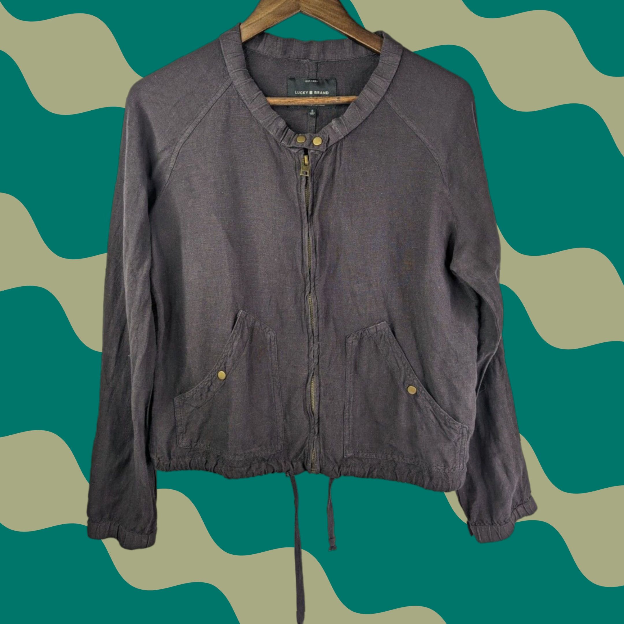 Lucky Brand Lucky Brand Women's Small Brown Full Zip Jacket Linen Blend Bomber Jacket Pockets Zipper Size S / US 4 / IT 40 - 1 Thumbnail