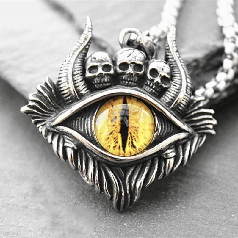 Vintage Retro Yellow Demon Eyes Necklace Size ONE SIZE - 2 Thumbnail