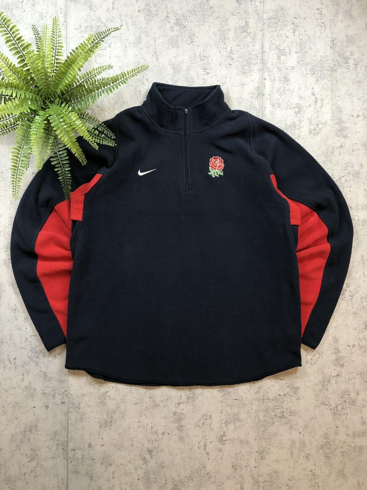 Nike × Vintage 90s Nike England Vintage Outdoor Retro Fleece 1/4 Zip Jacket Size US XL / EU 56 / 4 - 1 Thumbnail