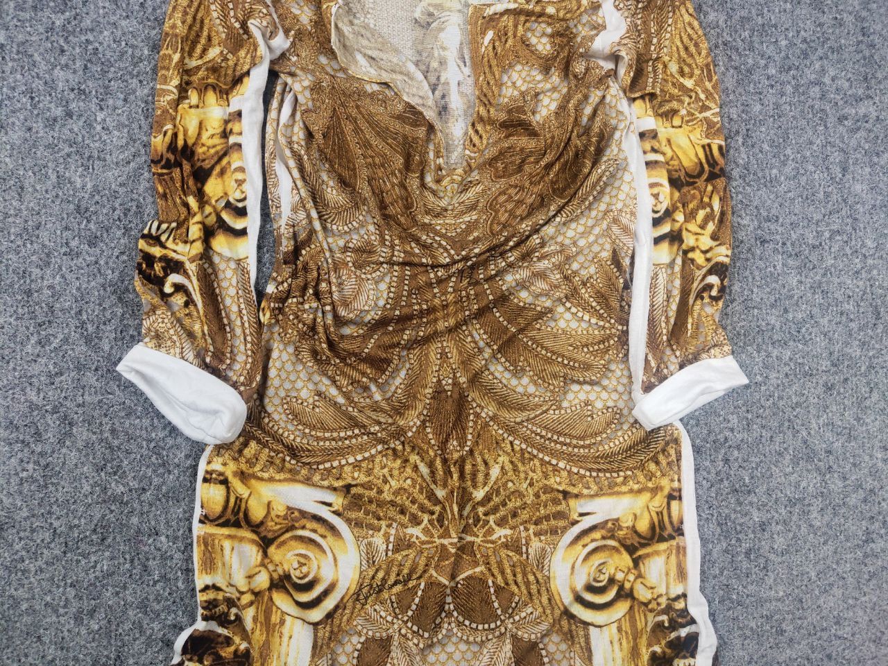 Just Cavalli Just Cavalli Design cocktail midi dress gold pattern sleeves Size S / US 4 / IT 40 - 5 Thumbnail