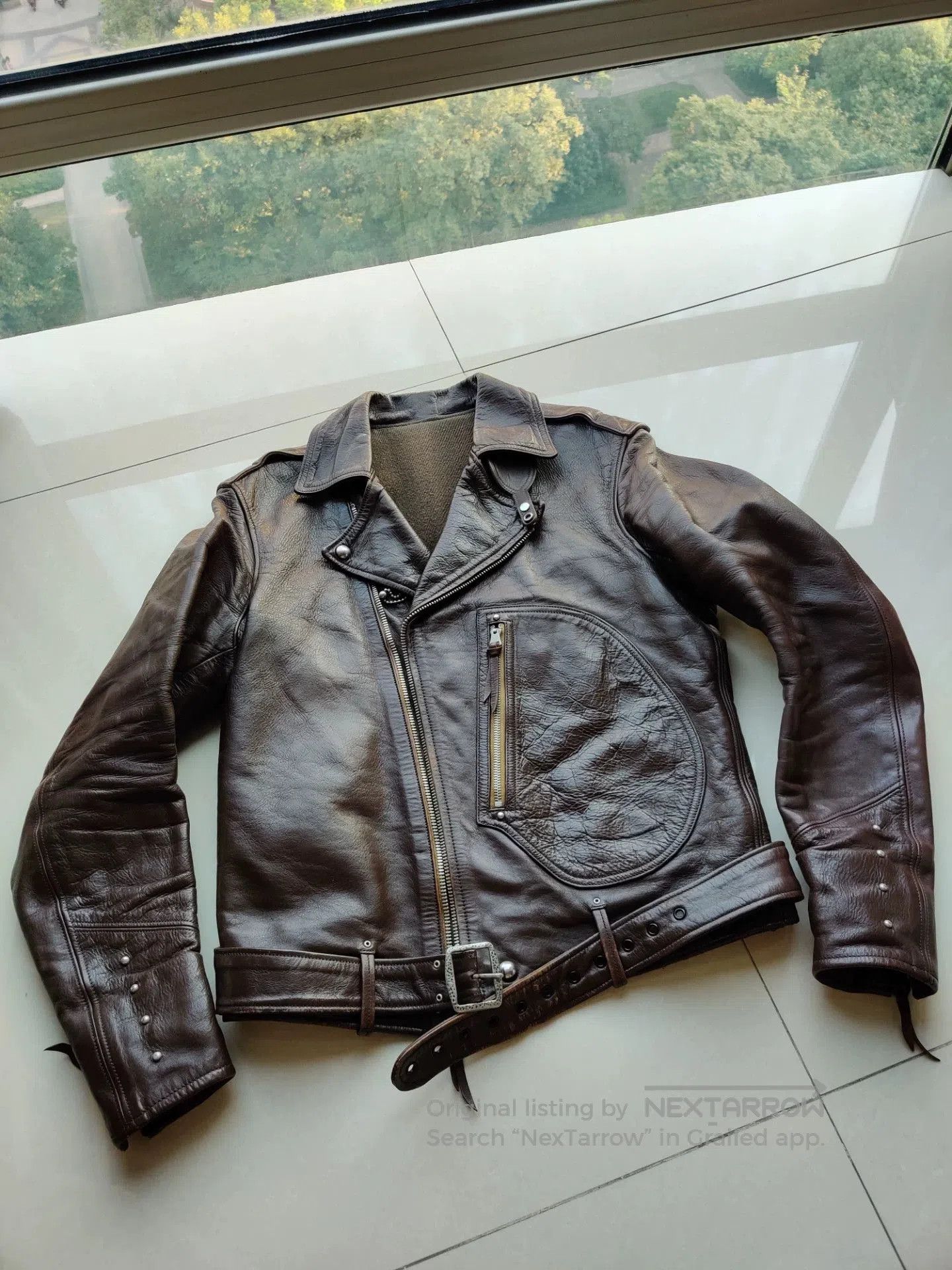 Freewheelers stylish brown leather biker jacket. Size US M / EU 48-50 / 2 - 1 Thumbnail