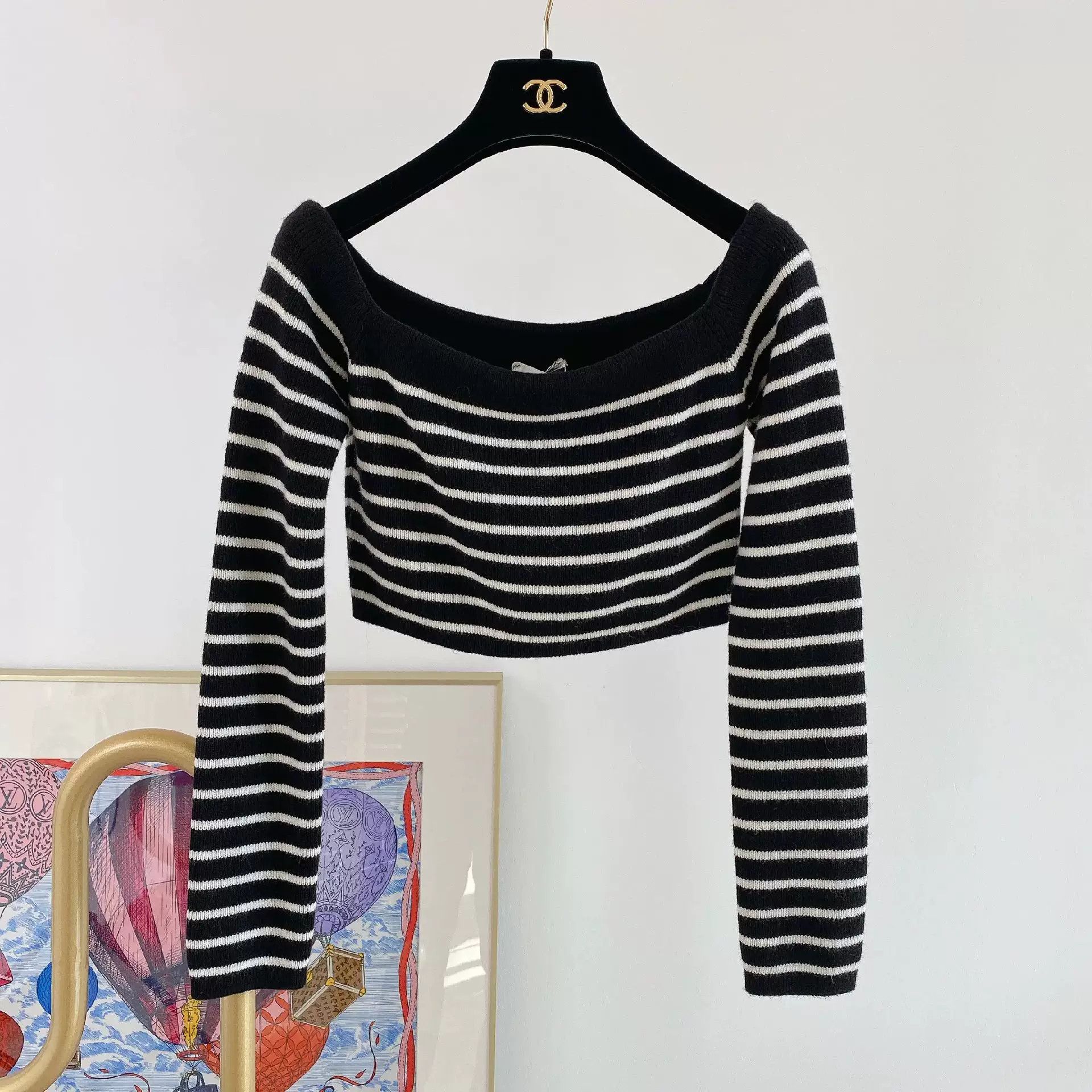 Saint Laurent Paris Saint Laurent Off-Shoulder Striped Crop Sweater Size M / US 6-8 / IT 42-44 - 1 Thumbnail