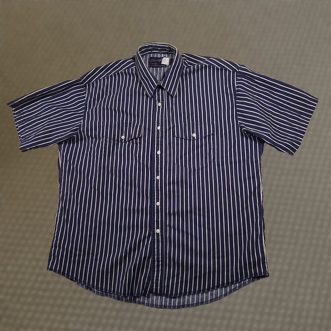 Wrangler Wrangler Shirt Mens 2XL Blue White Striped Short Sleeve Western X Long Tails Button-Up Size US XXL / EU 58 / 5 - 1 Thumbnail