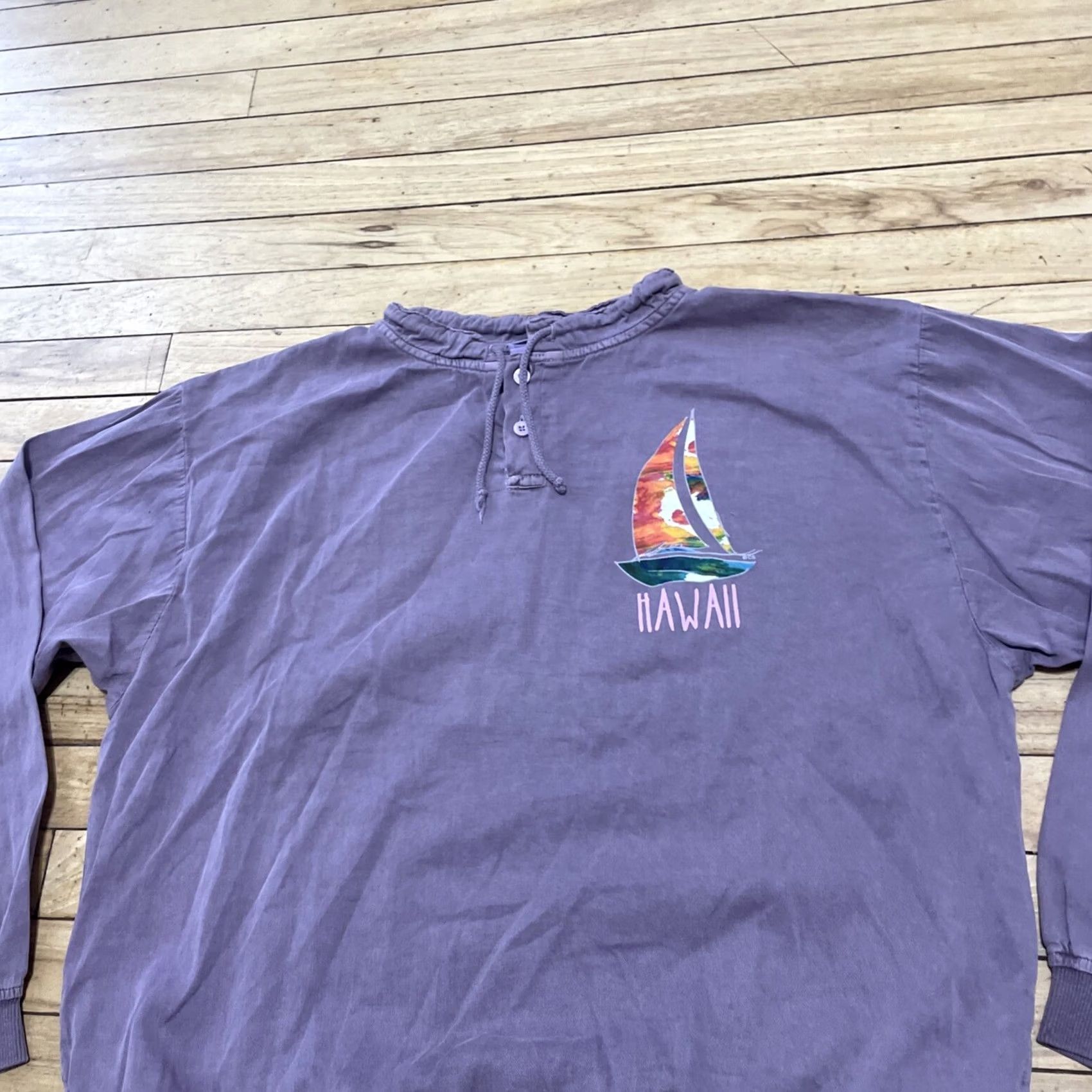 Vintage Crazy Shirts Hawaii Henley Sweater Men L Purple Lilac Rainbow Logo USA Stretch Shirt Size US L / EU 52-54 / 3 - 3 Thumbnail