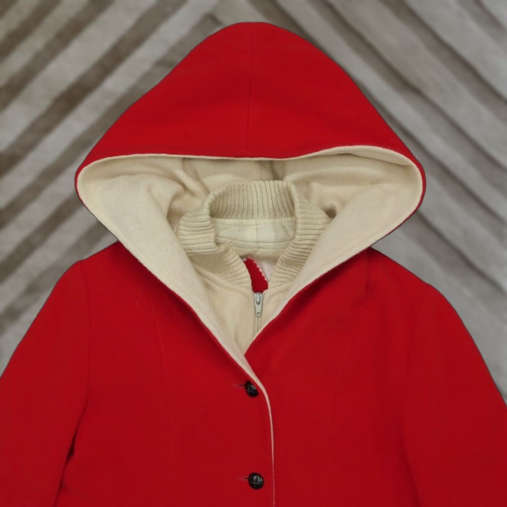 VINTAGE Mackintosh Jacket Womens M Red Wool Hooded Overcoat