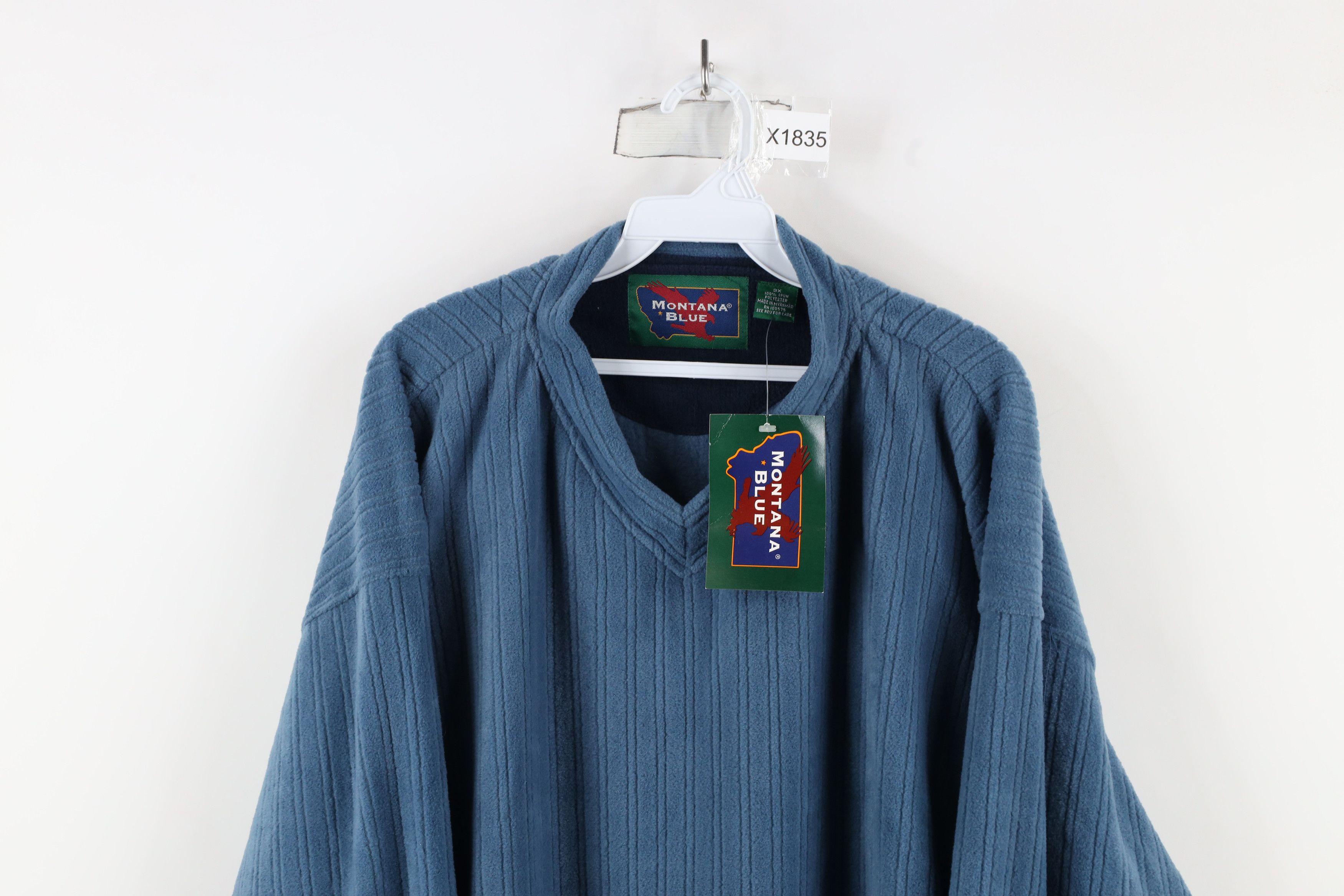 Vintage Deadstock Vintage 90s Streetwear Fleece V-Neck Sweater Blue Size US XXL / EU 58 / 5 - 2 Thumbnail