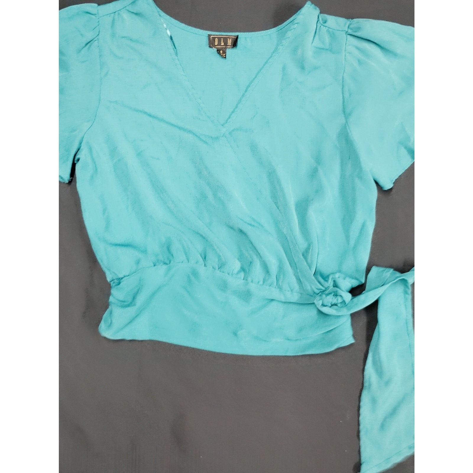 ODM Turquoise Wrap-Style Short Sleeve Crop Top Size S / US 4 / IT 40 - 1 Thumbnail