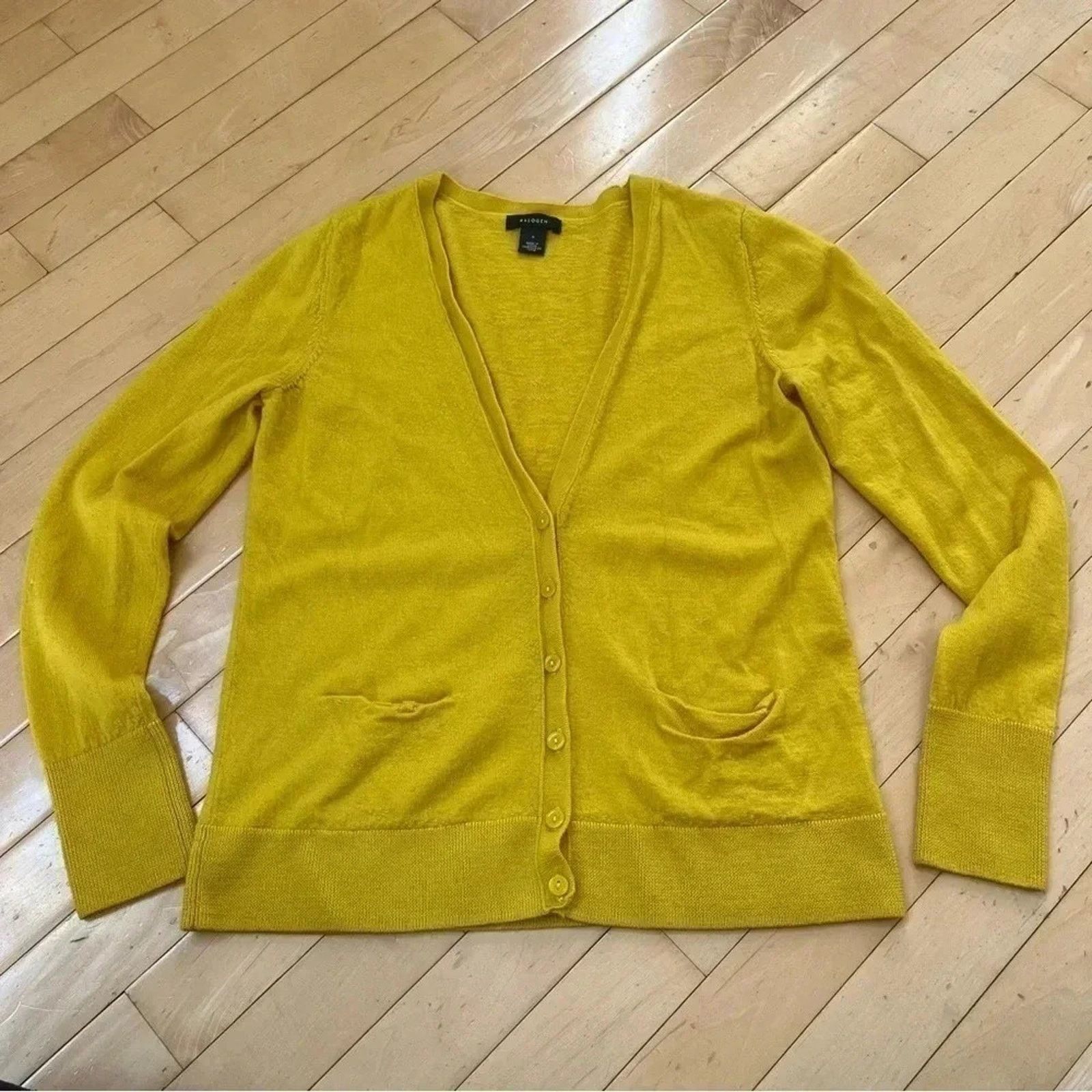 Other Halogen Yellow 100% Merino Wool Button Front Cardigan Size S Size S / US 4 / IT 40 - 1 Thumbnail