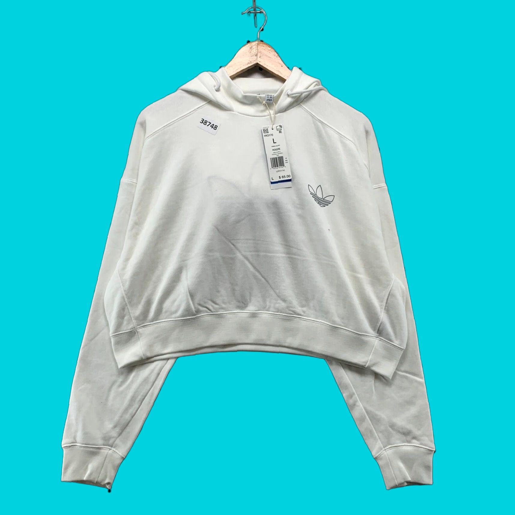 Adidas NEW Adidas Originals Cropped Hoodie Women Large White Activewear Pullover Long Sleeve Size L / US 10 / IT 46 - 1 Thumbnail