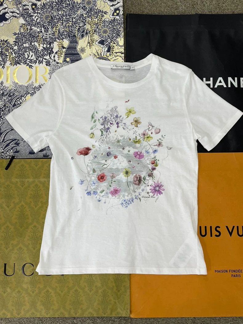 Dior Floral Butterfly Print Short Sleeve T-shirt