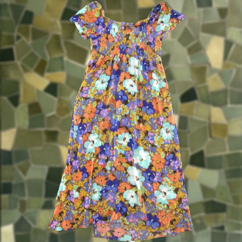 O'Neill O'NEILL Floral Rayon Off Shoulder Short Sleeve Midi Dress M Purple Shirt Dress Women Size 32" / US 10 / IT 46 - 1 Thumbnail