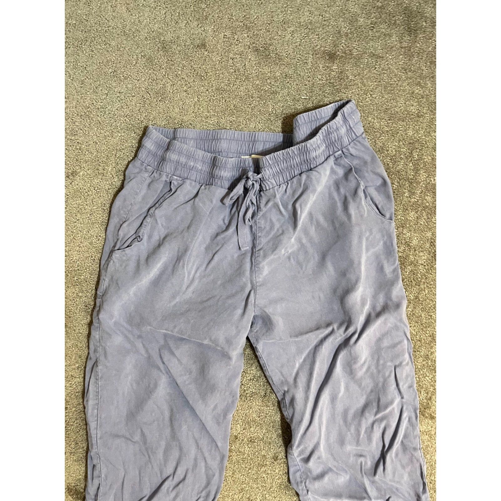 CLOT Cloth & Stone Pants M Lyocell Blue Drawstring Pull On Cropped Tencel Casual Travel Women Size 32" / US 10 / IT 46 - 2 Thumbnail