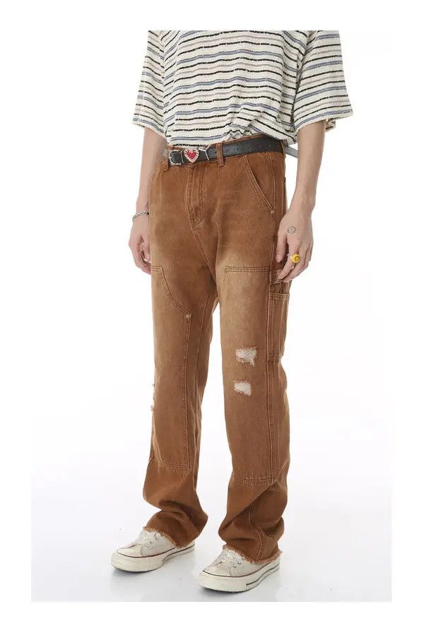 Japanese Brand VIBE Japanese retro straight slim fit raw edge ripped jeans Size US 32 / EU 48 - 7 Thumbnail