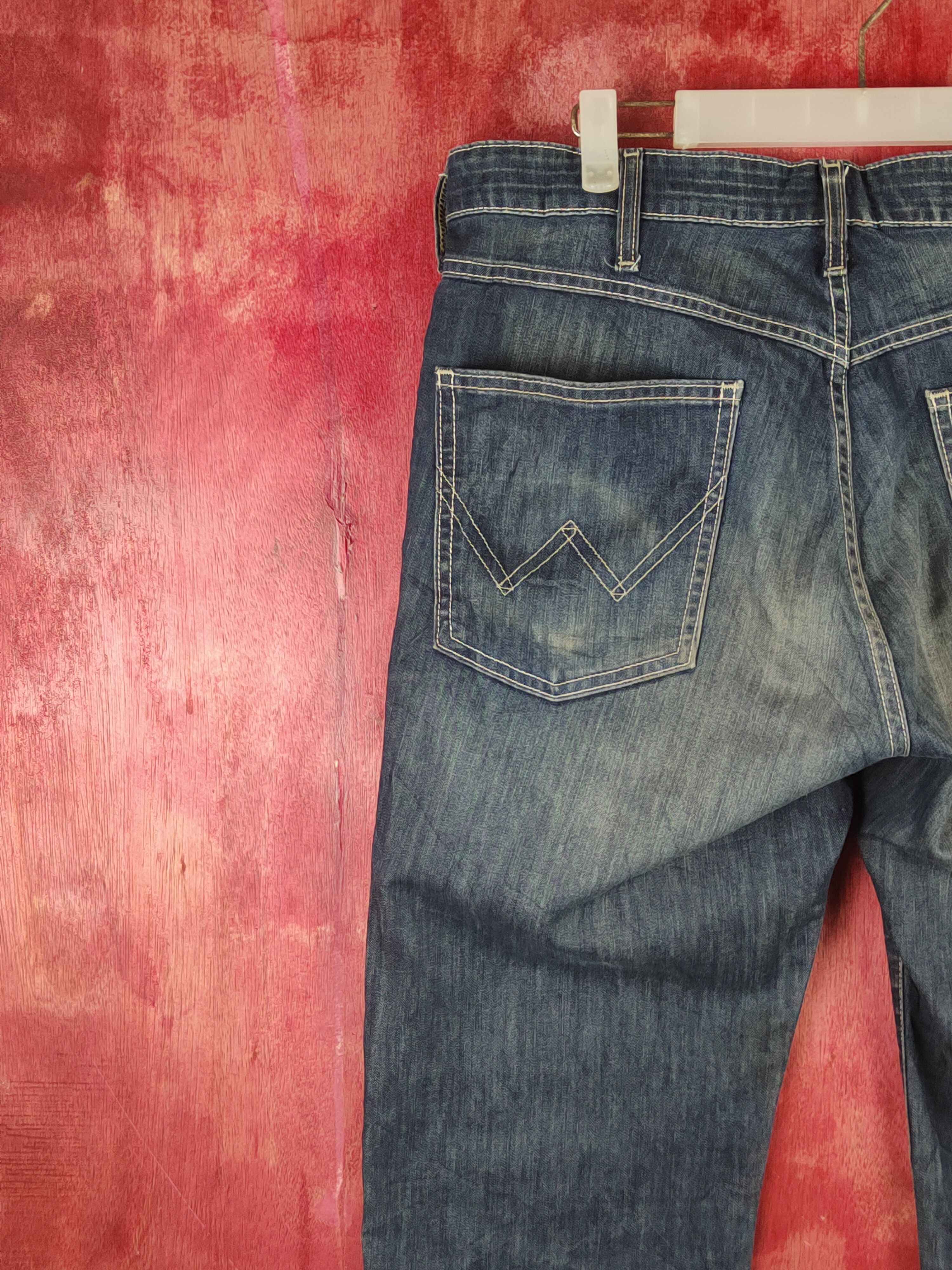 Japanese Brand Wrangler Dark Blue Distressed Ripped Jeans #S1663 Size US 34 / EU 50 - 10 Thumbnail