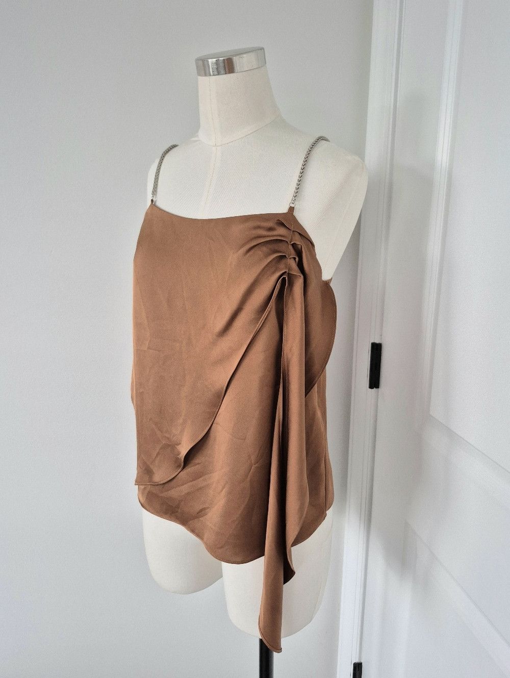 Ramy Brook Chrissy Copper Satin Asymmetrical Chain Strap Tank Party Size S / US 4 / IT 40 - 4 Thumbnail