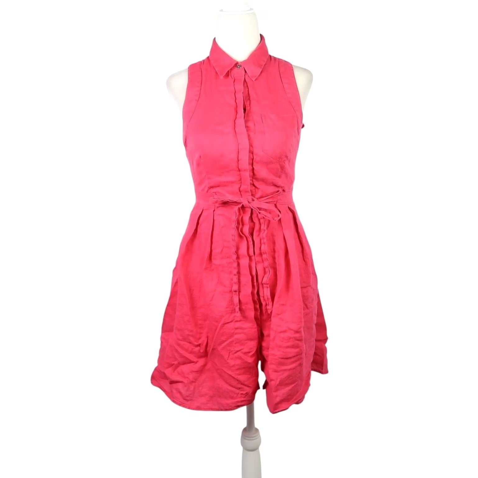 Vintage HD in Paris Anthropologie Coral Pink Sleeveless A-Line Mini Shirt Dress 0 Womens Shirt Dress Size XS / US 0-2 / IT 36-38 - 2 Thumbnail