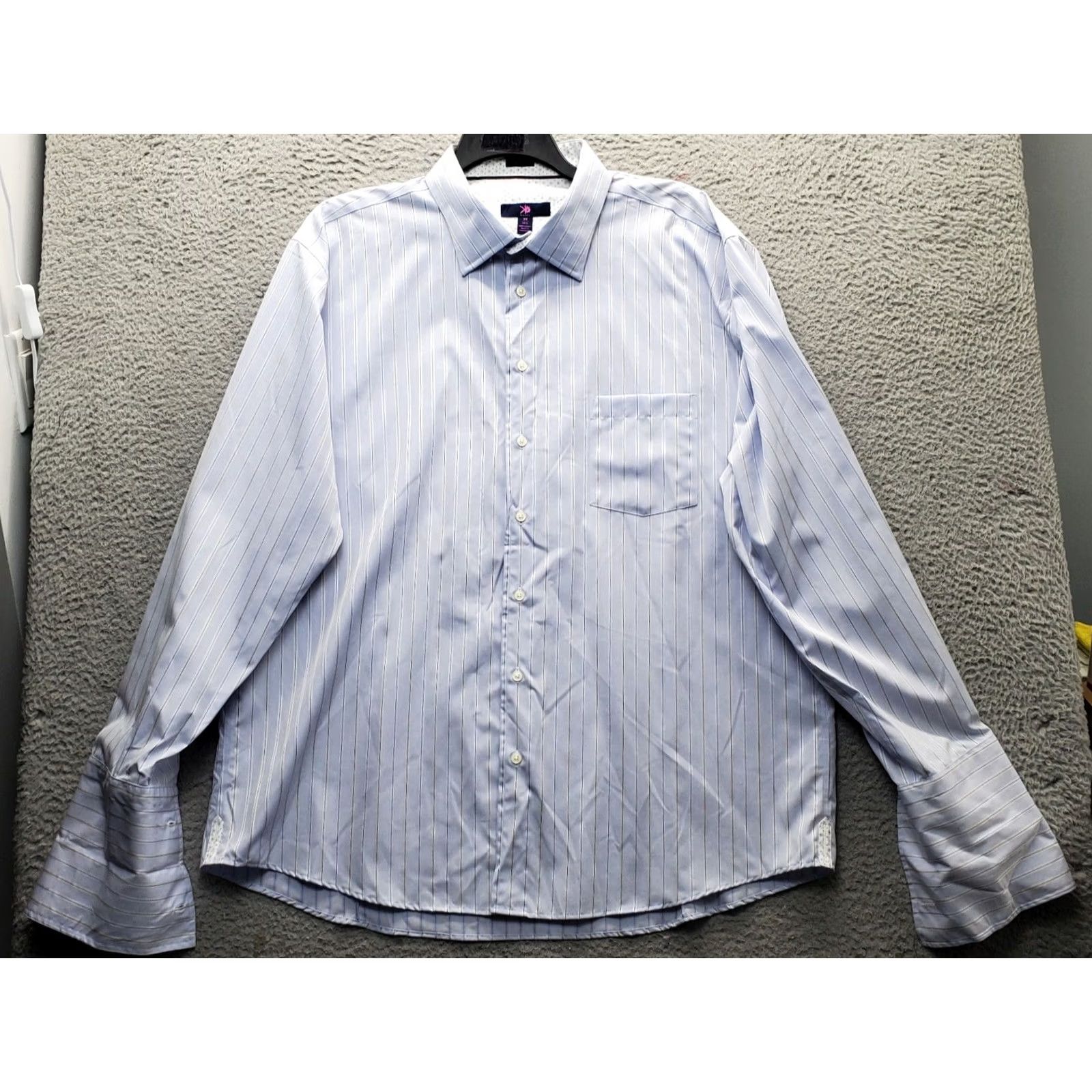 Egara Egara Mens Dress Shirt 3X Pinstripe Non-Iron French Cuff Collared Button Up Size 48R - 2 Thumbnail