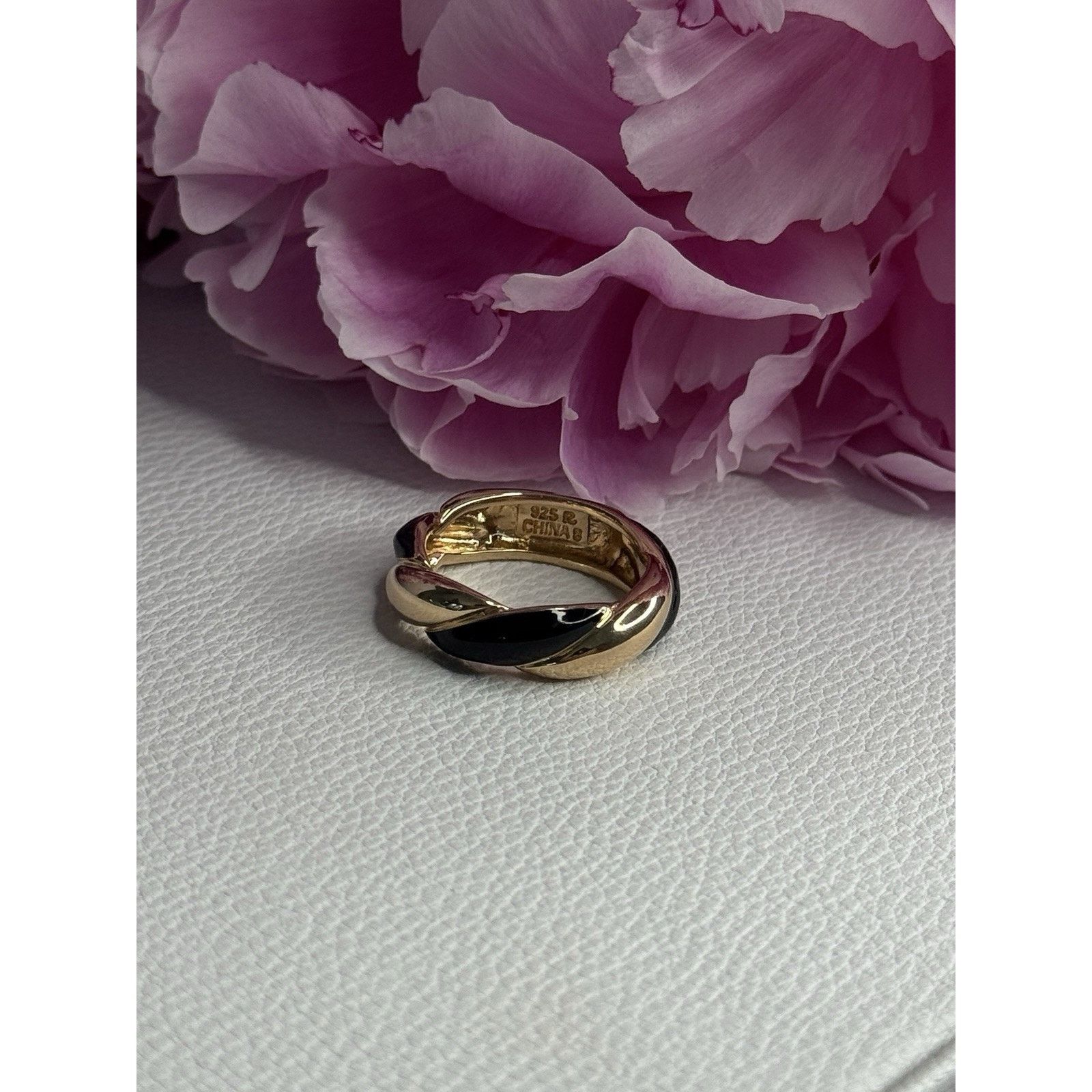 Jewelry 925 STERLING SILVER GOLD PLATED ONYX RING SIZE 8 Size ONE SIZE - 4 Thumbnail