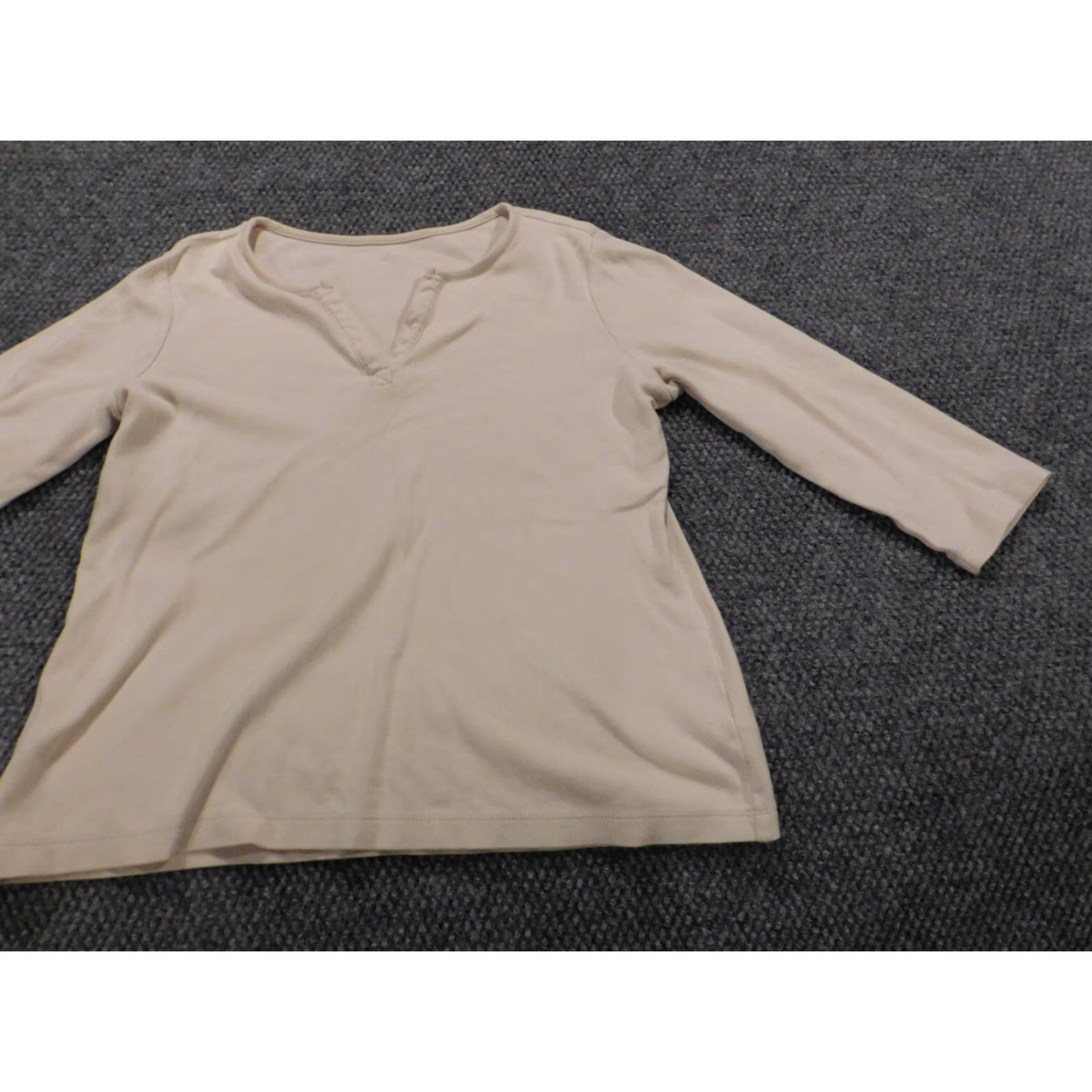 Vintage Kim Rogers Blouse Womens M Beige Crew Neck Pullover Stretch Casual Regular Button Cotton Rayon Yep Comfortable Size M / US 6-8 / IT 42-44 - 2 Thumbnail