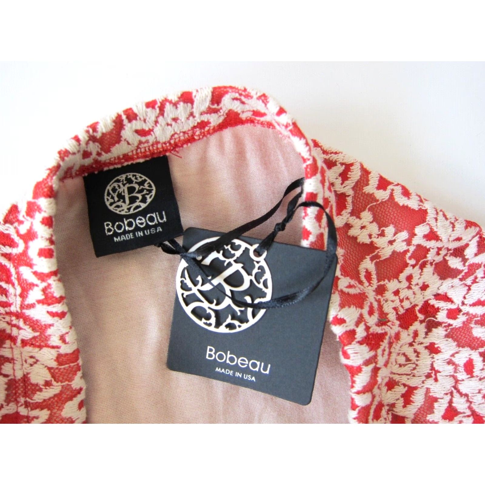 Vintage Bobeau Skirt Small NWT Red White Embroidered Floral Lace Stretch Pencil Size 28" / US 6 / IT 42 - 4 Thumbnail