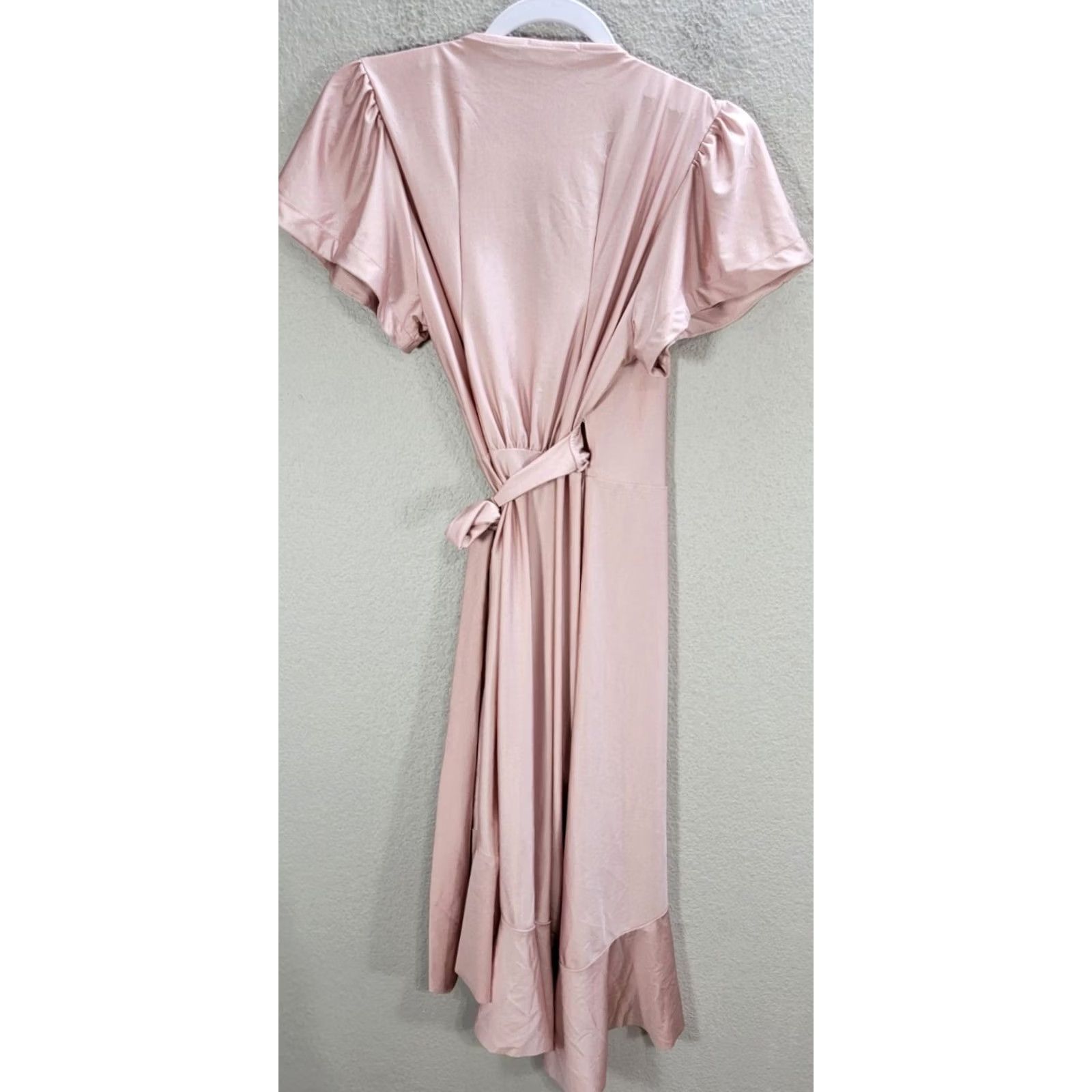 Pinko Yanga Dusty Pink Slinky Wrap Midi Dress Ruffle Cocktail Evening Puff Sleeve Sz S Women) Dress Size S / US 4 / IT 40 - 5 Thumbnail