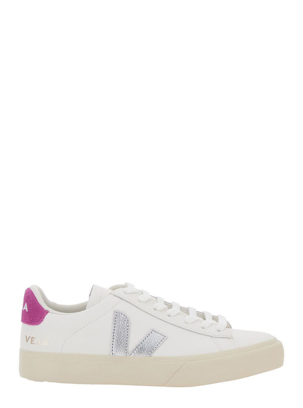 Veja Sneaker 'Campo' with Contrast Heel with Lettering Logo and Logo Patch on the Side in White Leather Unisex Size US 9 / IT 39 - 1 Thumbnail