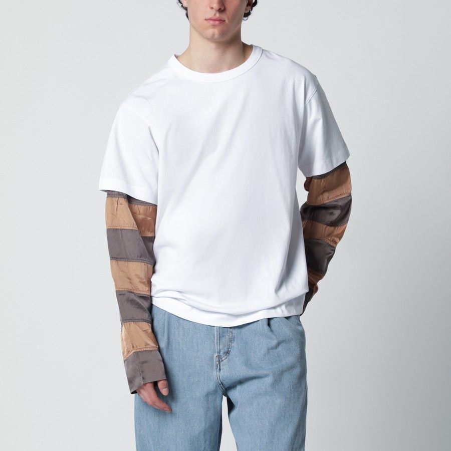 Dries Van Noten o1d2blof0226 T-Shirt With Striped Sleeves in White Size US M / EU 48-50 / 2 - 1 Thumbnail