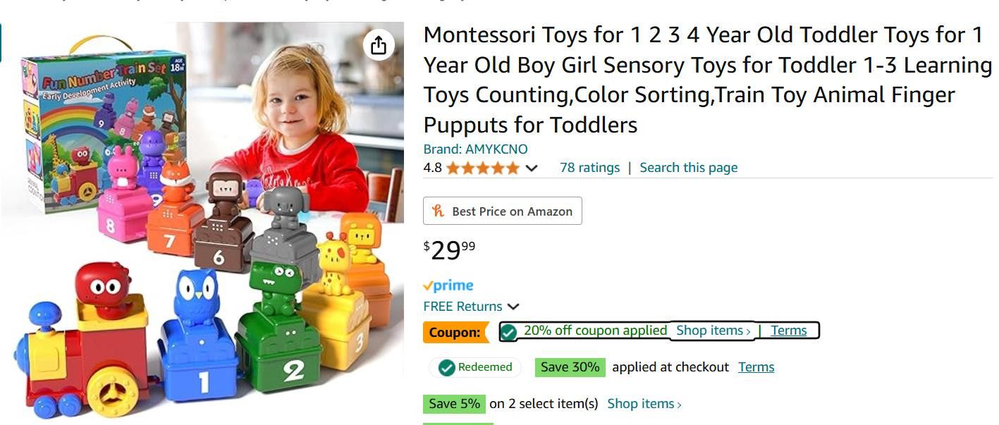 NBDN Nobrandedon Montessori Learning Train - Counting, Sorting, Puppets Size ONE SIZE - 2 Thumbnail