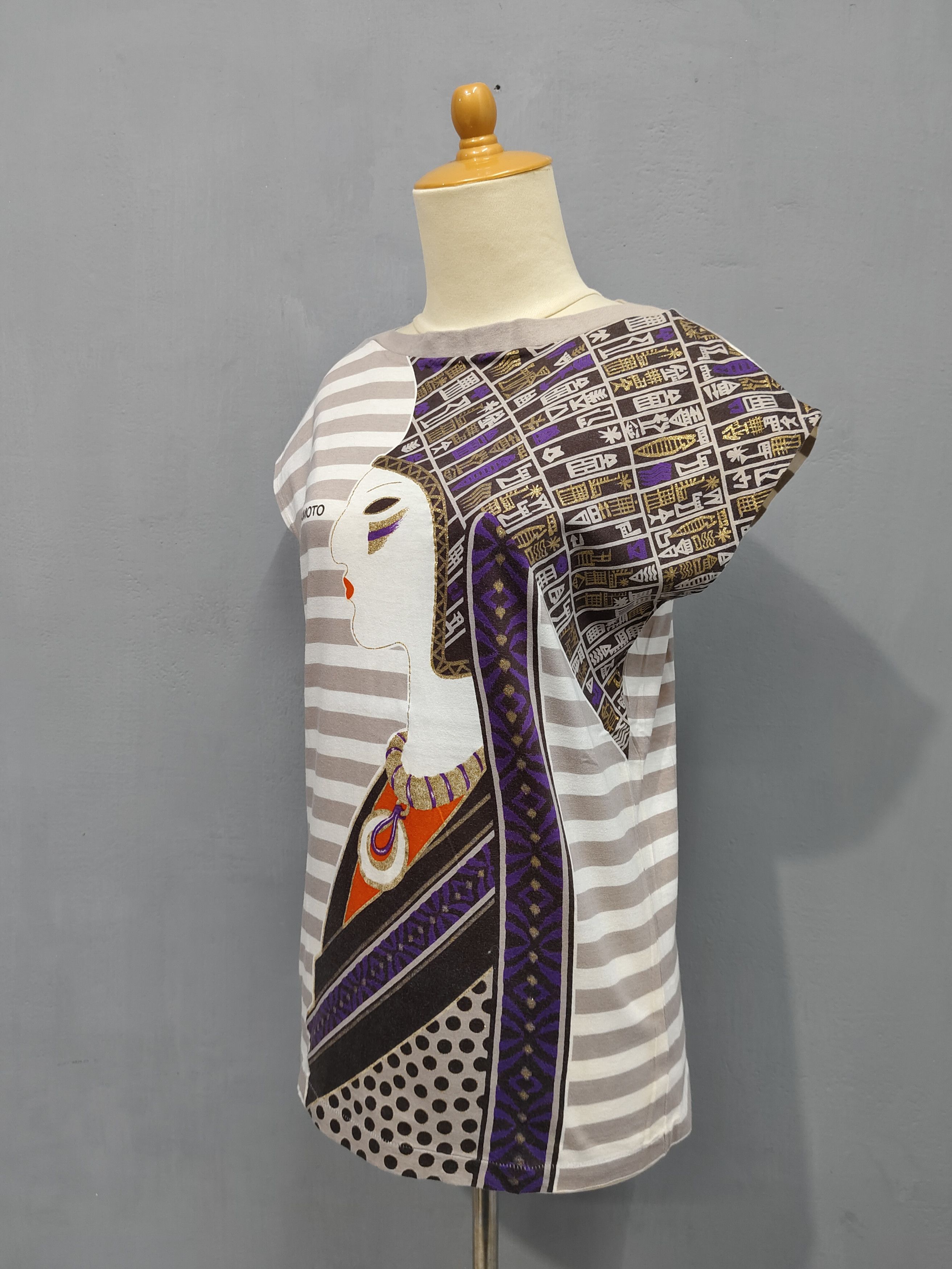 Kansai Yamamoto 80s Kansai- Archive Ethnic Art Print Stiped Sleeveless Top Size M / US 6-8 / IT 42-44 - 4 Thumbnail