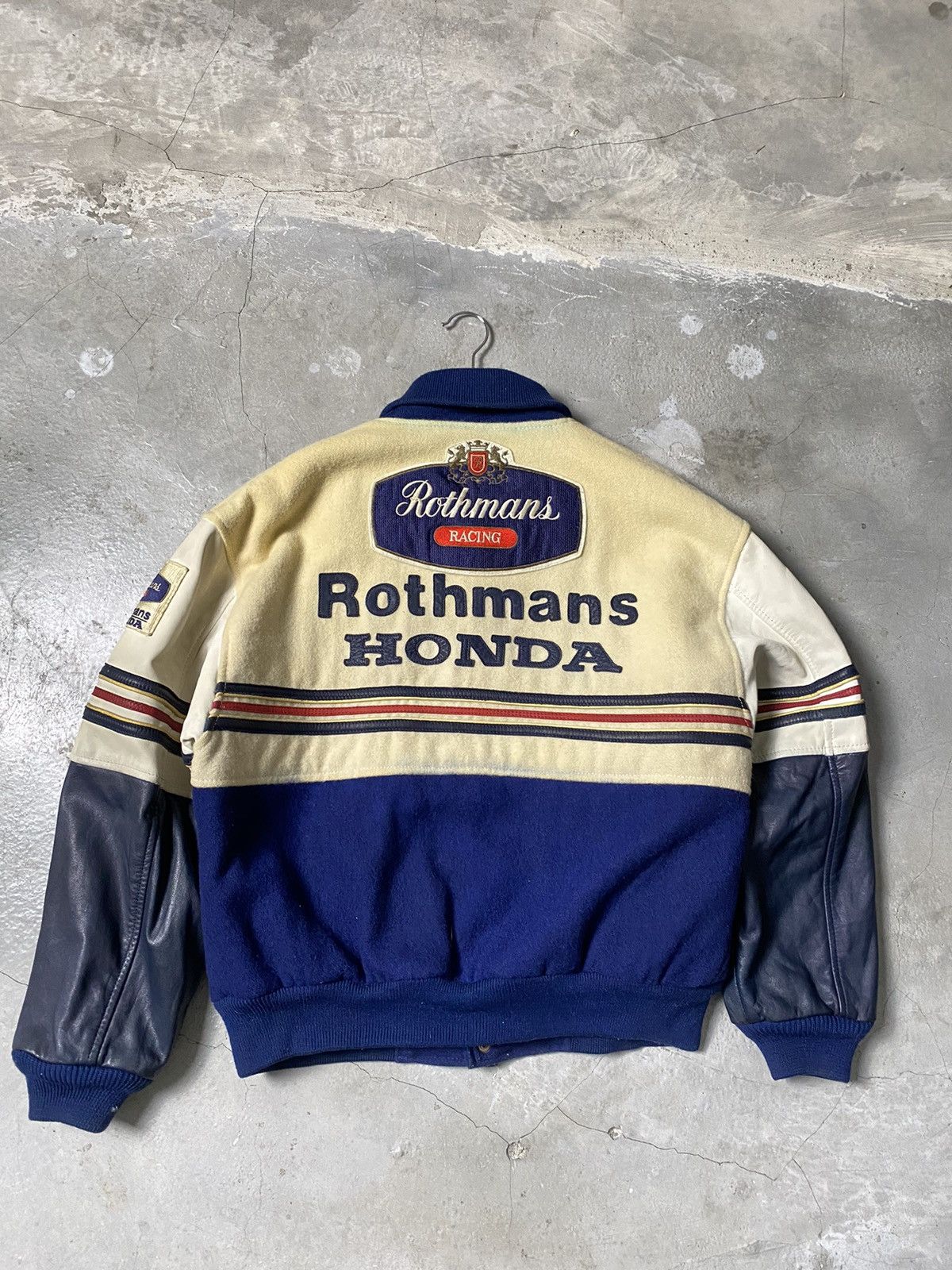Honda Vtg Rothmans Racing Honda Leather Sleeve Wool Varsity Jacket Size US M / EU 48-50 / 2 - 2 Thumbnail