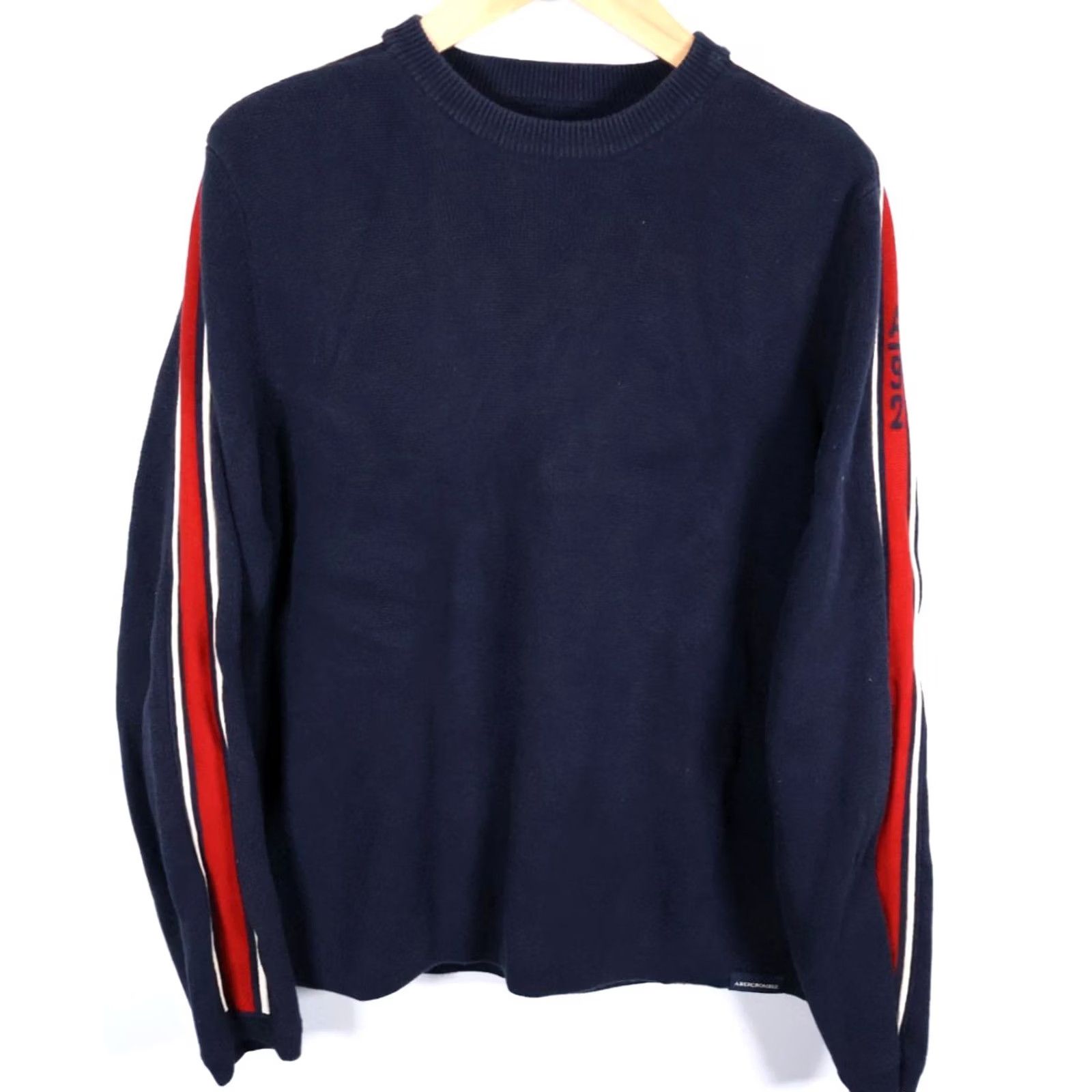 Abercrombie & Fitch VINTAGE Abercrombie & Fitch Sweater Men L Dark Blue Red Striped Sleeve Chunky Knit Crew Neck Pullover Casual Classic Retro Heavyweight Knit Size US L / EU 52-54 / 3 - 2 Thumbnail