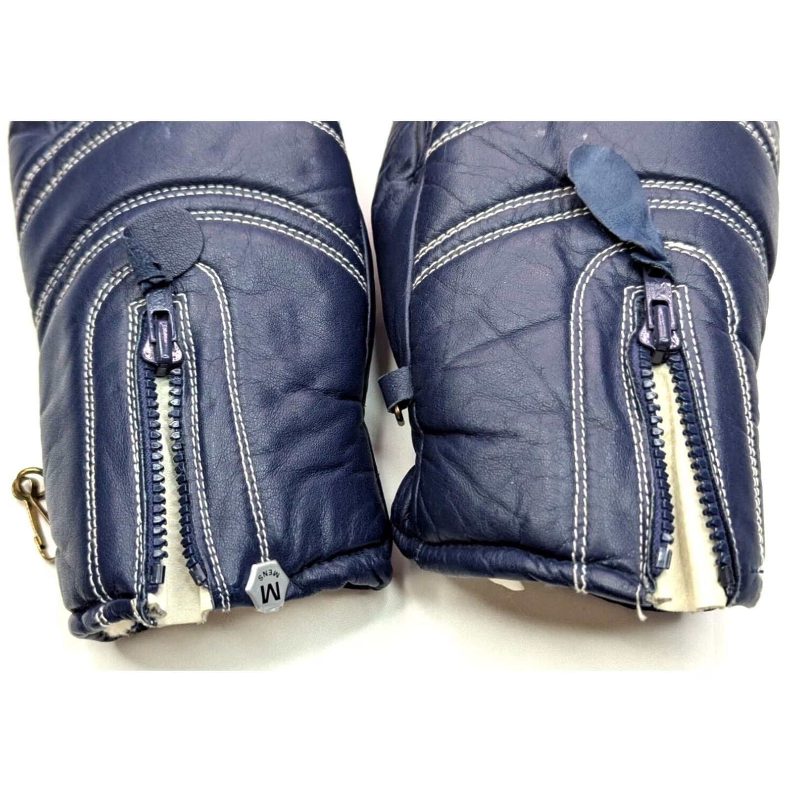 Vintage VINTAGE Aris Glove, Leather, Faux Fur Insulated, Blue, MEDIUM, Zip Close, Men, Glove, Softan, Ski, Vth ARIS Size ONE SIZE - 2 Thumbnail
