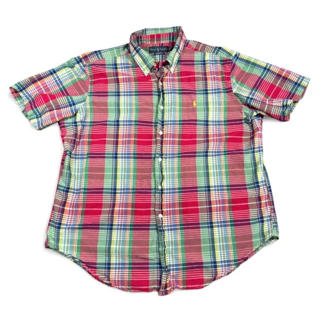 Ralph Lauren VINTAGE Ralph Lauren Shirt Adult 2XL Plaid Madras Pink Green Blue 90s Button-Up Short Sleeve Casual Mens Size US XXL / EU 58 / 5 - 2 Thumbnail