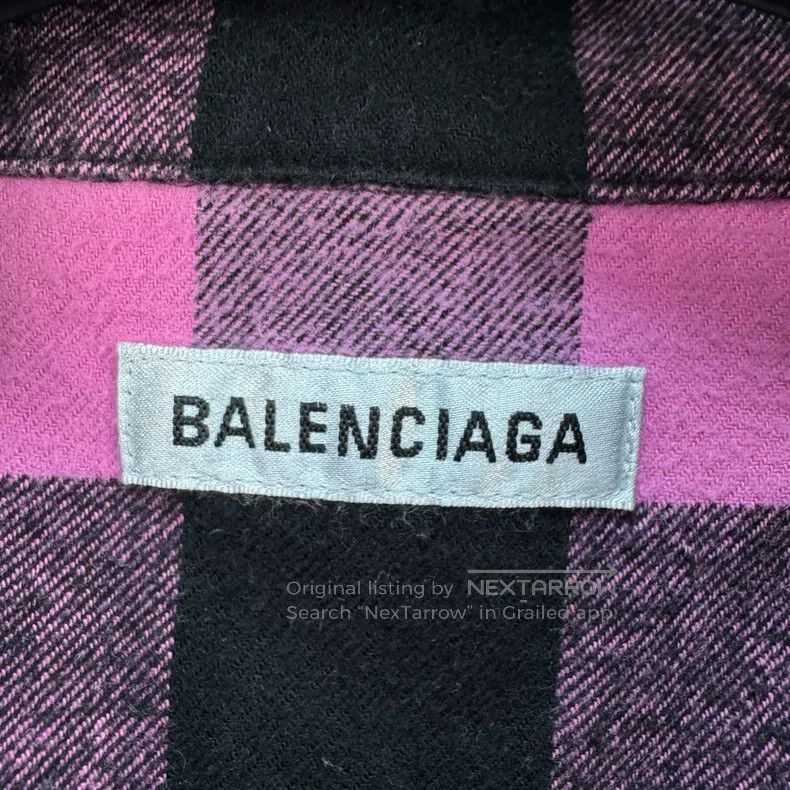 Balenciaga Balenciaga Black and Pink Lettering Printed Plaid Shirt Ja Size XXS / US 00 / IT 34 - 5 Thumbnail