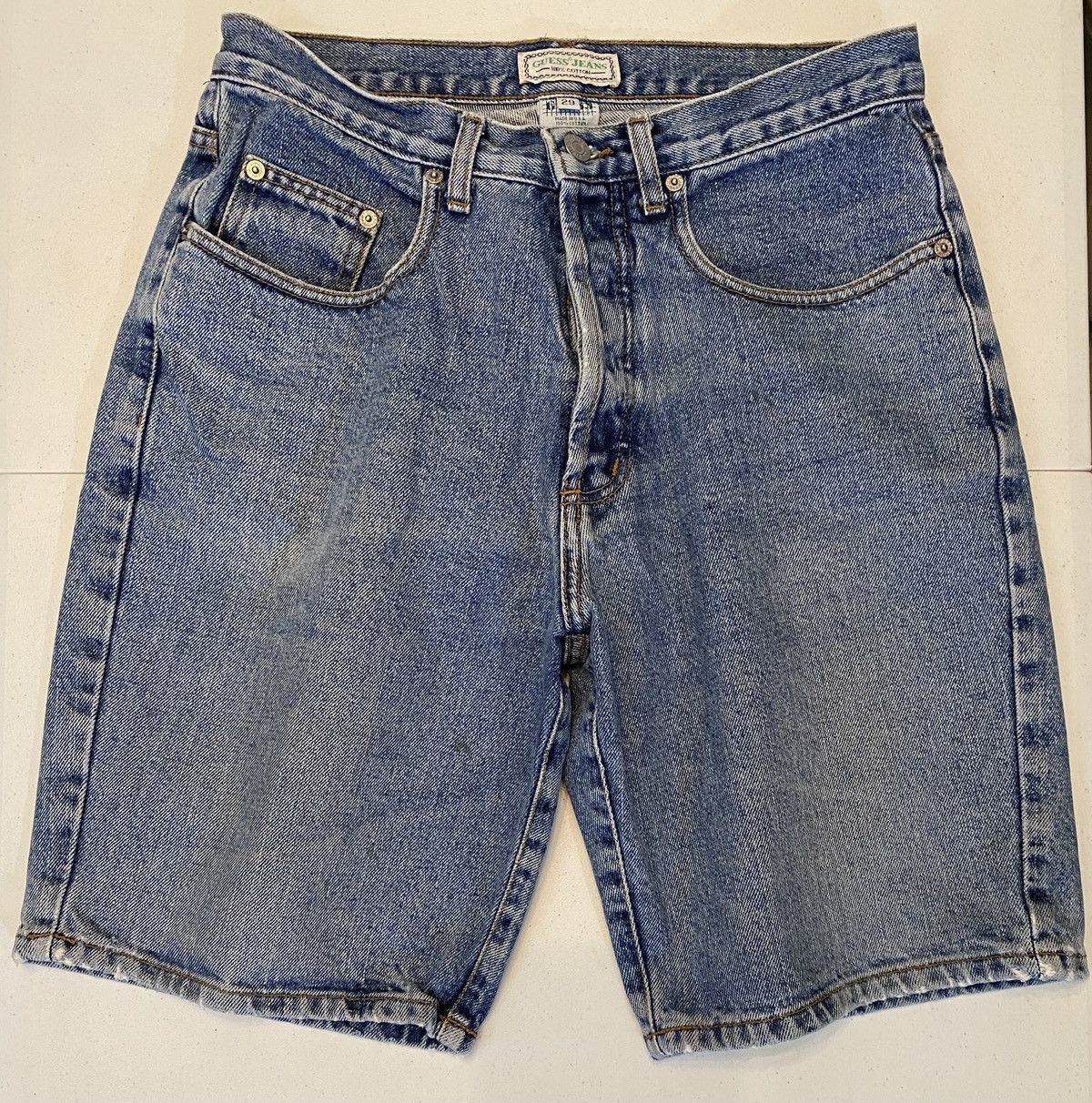Guess Vtg 90’s Guess Denim Shorts Green Triangle Made in USA 29 Size US 29 - 1 Thumbnail