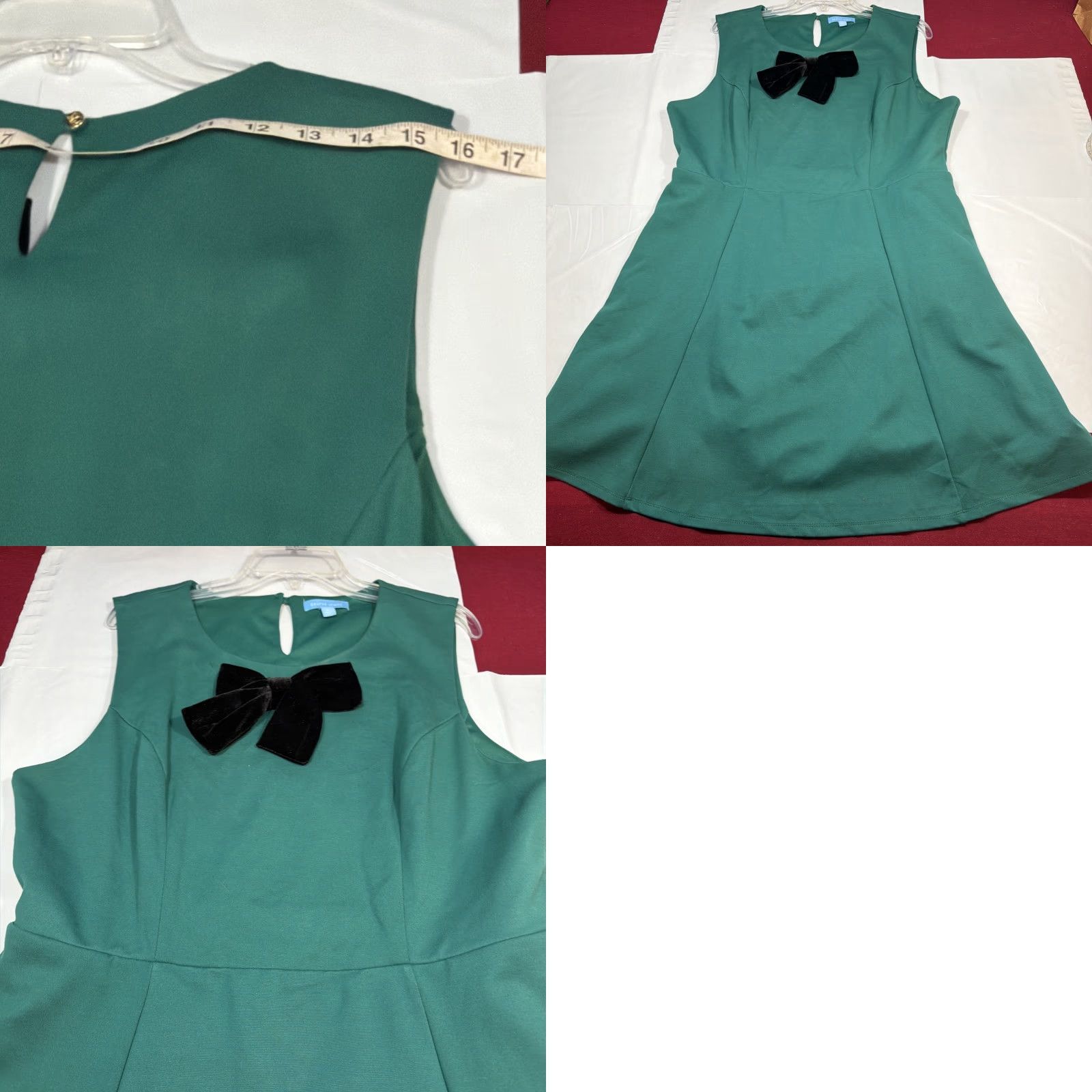 Vintage Draper James XL Green Sleeveless Velvet BLACK BOW TIE Ponte Dress pockets Flared Size XL / US 12-14 / IT 48-50 - 10 Thumbnail