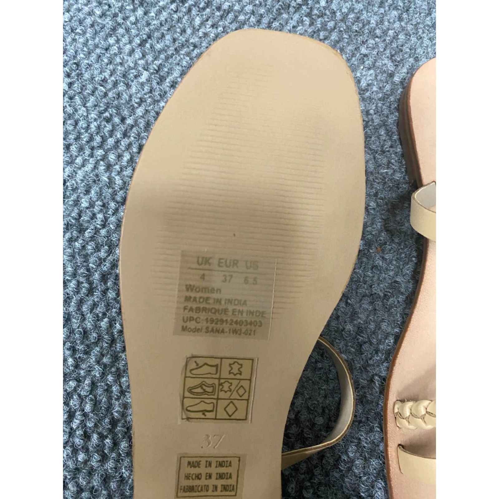 Vintage Find Womens Sandals Open Toe Slide Brown 6.5 Crocheted Breathable Fabric Upper Rubber Outsole Animal Print Pattern Velcro? Wait no. Size US 7 / IT 37 - 5 Thumbnail