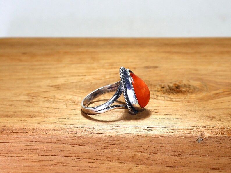 Handmade Pear Carnelian 925 Sterling Silver Ring - August Birthstone Size ONE SIZE - 5 Thumbnail